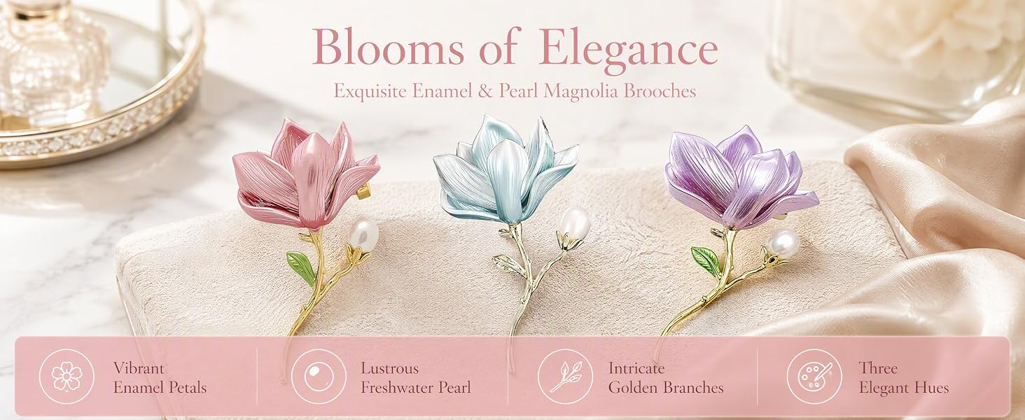 Vintage Jade Orchid Brooch with Pearl Chinese Style Magnolia Flower Floral Pin for Women