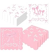 40Pcs Pink Bow Birthday Napkins Bow Theme Paper Napkins Coquette Birthday Party Decorations for G...