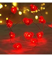 BOHON Valentine Day Decorations 10 ft 40 LEDs Red Heart Shaped Twinkle Fairy String Lights Batter...