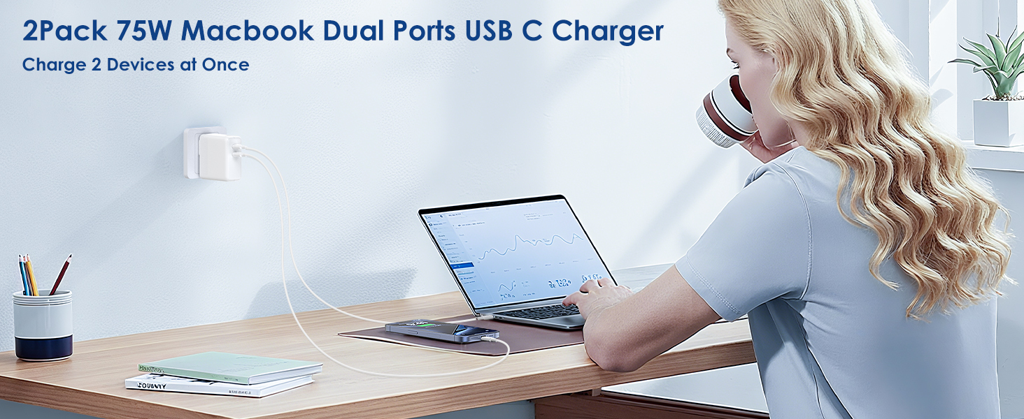 75W Dual Ports USB C Charger