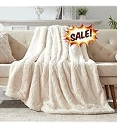 COZYART Faux Fur Sherpa Fleece Throw Blanket for Couch, Cream 50