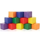Casafield Toddler Foam Building Blocks (12-Piece Set), 5.5" x 5.5" Soft Play Colorful Kids Stacki...