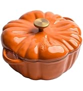 Cast Iron Dutch Oven, 6.3 Inch Pumpkin Shape Cooking Pot Enamel Pot with Lid and Handles, Mini No...