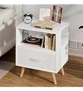 Aenuert Night Stand, White Kids Nightstand with Drawer, Nursery Side Table with Open Storage, 2-T...