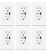 ThunderWay 6.0A USB Outlet, 3 Port 15 Amp USB Wall Outlets Receptacles | 30W Fast Charging, White...