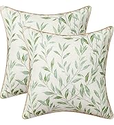 VOGOL Farmhouse Throw Pillow Covers, Country Rustic Green Leaves Pattern Printed Home Decorations...