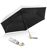 G4Free UPF 50+ UV Protection Travel Umbrella with Wooden Handle, 42 Inch Lightweight Sun Rain Fol...
