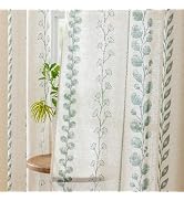 Chorowl Sage Green Boho Patterned Linen Curtains 84 Inch 2 Panels Grommet | Modern Botanical Prin...