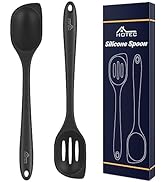 HOTEC Heat Resistant Silicone Cooking Spoon Spatula, Large Kitchen Solid and Slotted Spoons for M...