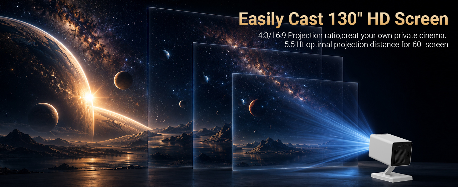 Supports projection screen size from 40 to 130 inches