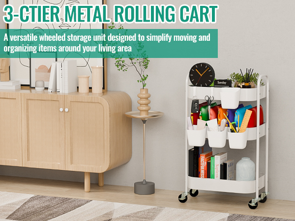 3 TIER METAL ROLLING CART