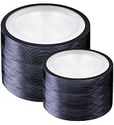 U-QE 200 Pcs Black Plastic Plates for Party - Black Plates Disposable Heavy Duty - Include 100 Di...