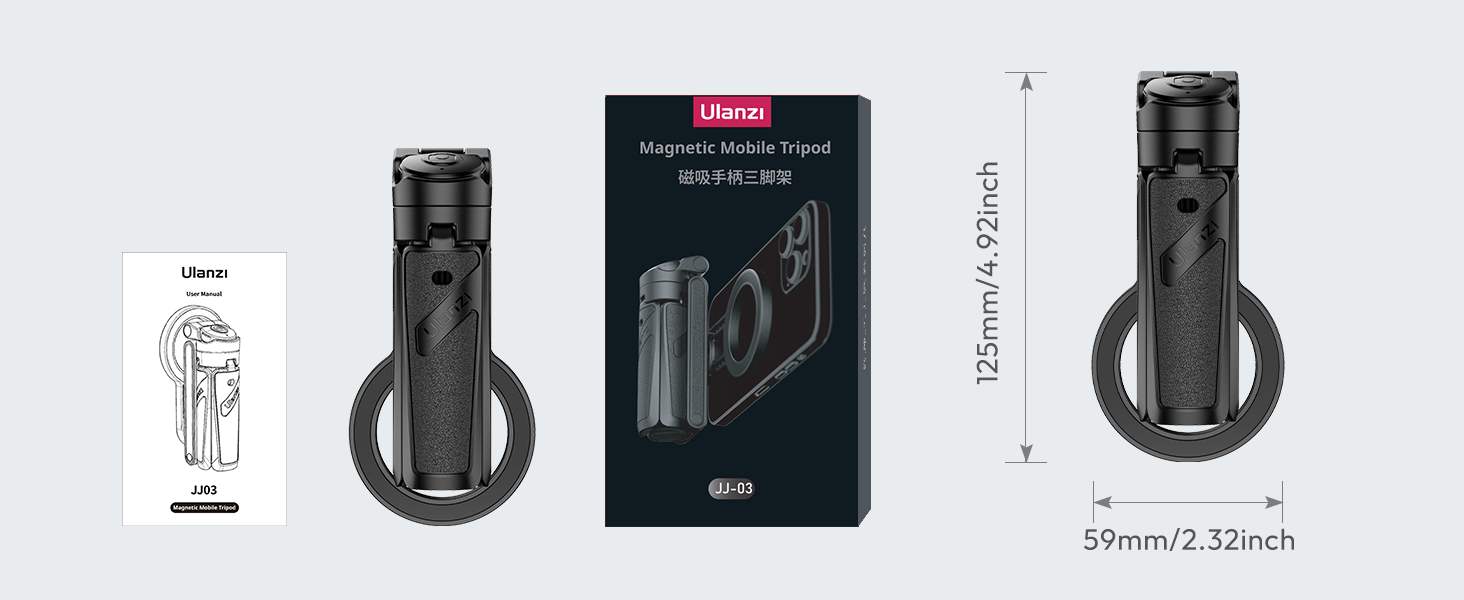 ULANZI JJ03 Magnetic Tripod for Phone with Remote Control, 3-in-1 Selfie Stick Handle Grip
