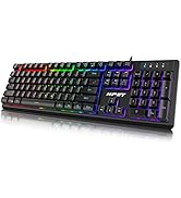 NPET K10 Wired Gaming Keyboard, LED Backlit, Spill-Resistant Design, Multimedia Keys, Quiet Silen...