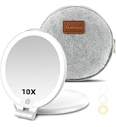 FUNTOUCH Travel Mirror with Lights and Magnification, 1X/10X Double Sided Makeup Vanity Mirror wi...