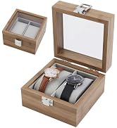 AHANDMAKER Watch Box, 2 Slot Wooden Watch Display Case with Clear Glass Window and Velvet Pillow ...