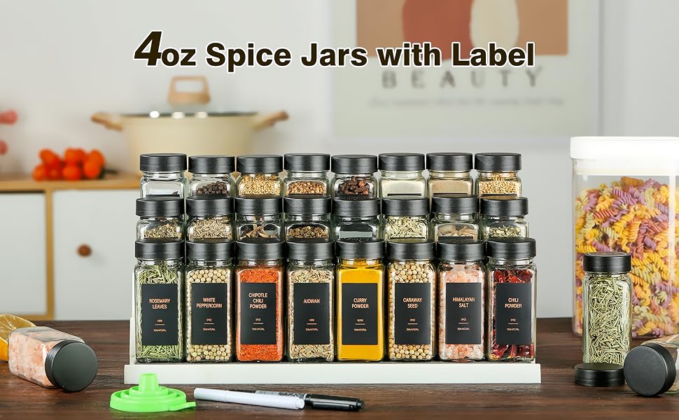 24 Black Spice Jars with Label 