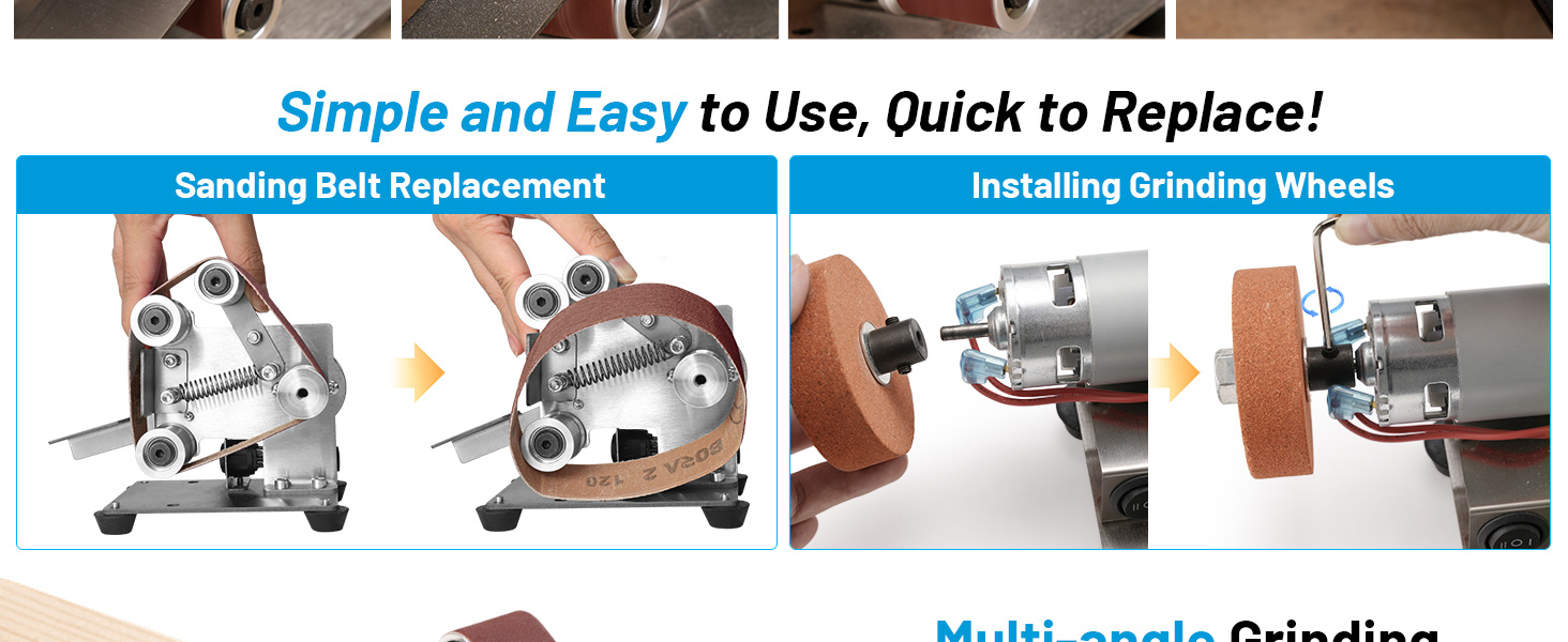 Text reads 'Simple and Easy to Use, Quick to Replace!' Installation guide showing step-by-step assembly process with hands demonstrating mounting procedure.