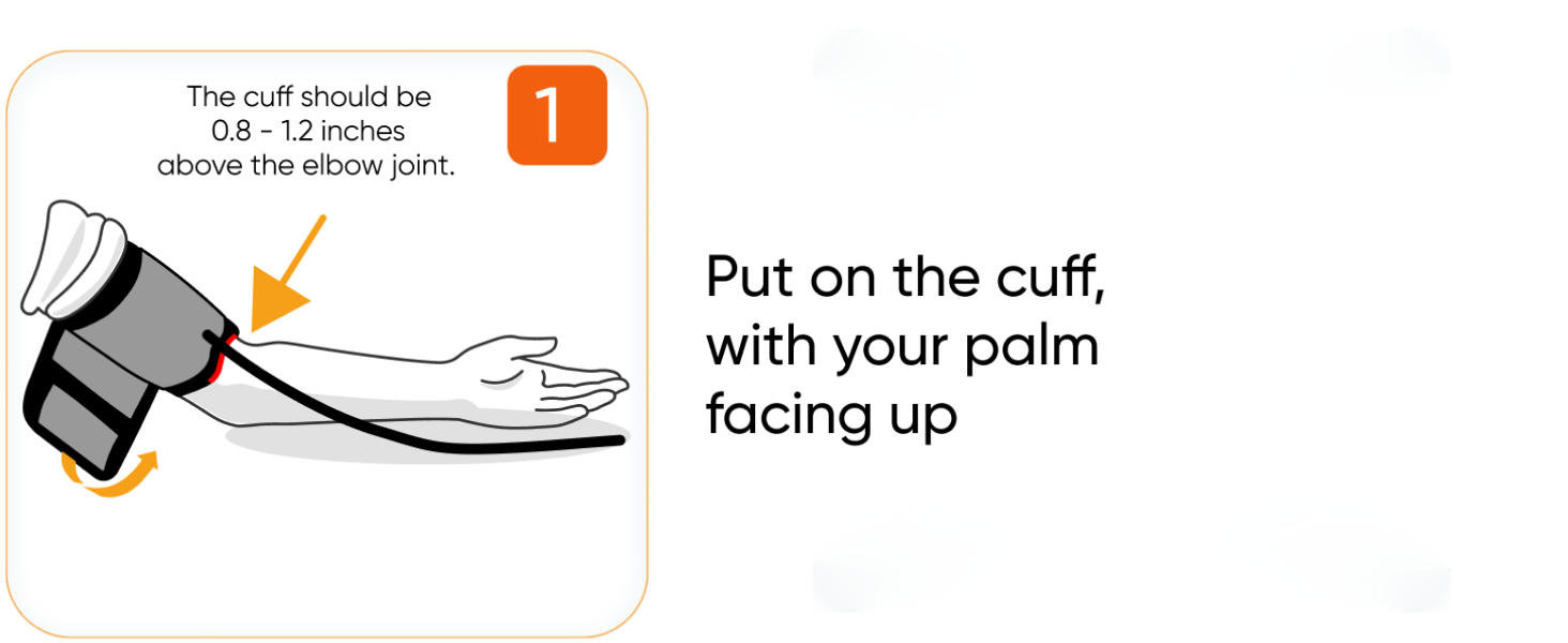 Put on the cuff, with your palm facing up