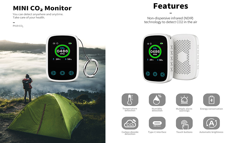 carbon dioxide monitor portable/for home/plants/battery powered