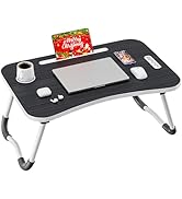 Frpufi Folding Lap Desk, 23.6 Inch Wood Laptop Bed Desk with Cup Holder, Portable Bed Table for W...