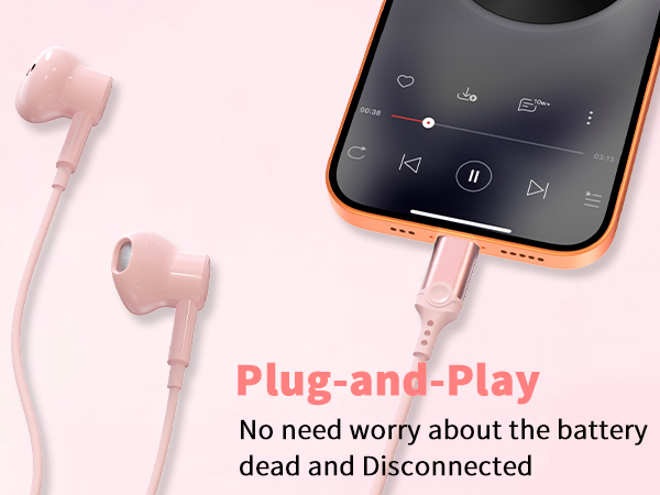 usb c headphones wired pink for iphone 16 17 pro max 17e 15