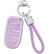 PIFOOG Key Fob Cover for Jeep Cherokee Grand Cherokee Compass Renegade Accessories Purple Bling K...