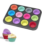 WIBIMEN Muffin Pan with 12 Silicone Cupcake Baking Cups - Non-stick Regular Size Cupcake Pan - Re...