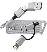 Extra Long iPhone Charger Cable 20 FT, 60W Fast Charging USB-C and Lightning Cable 4-in-1 20 FT i...