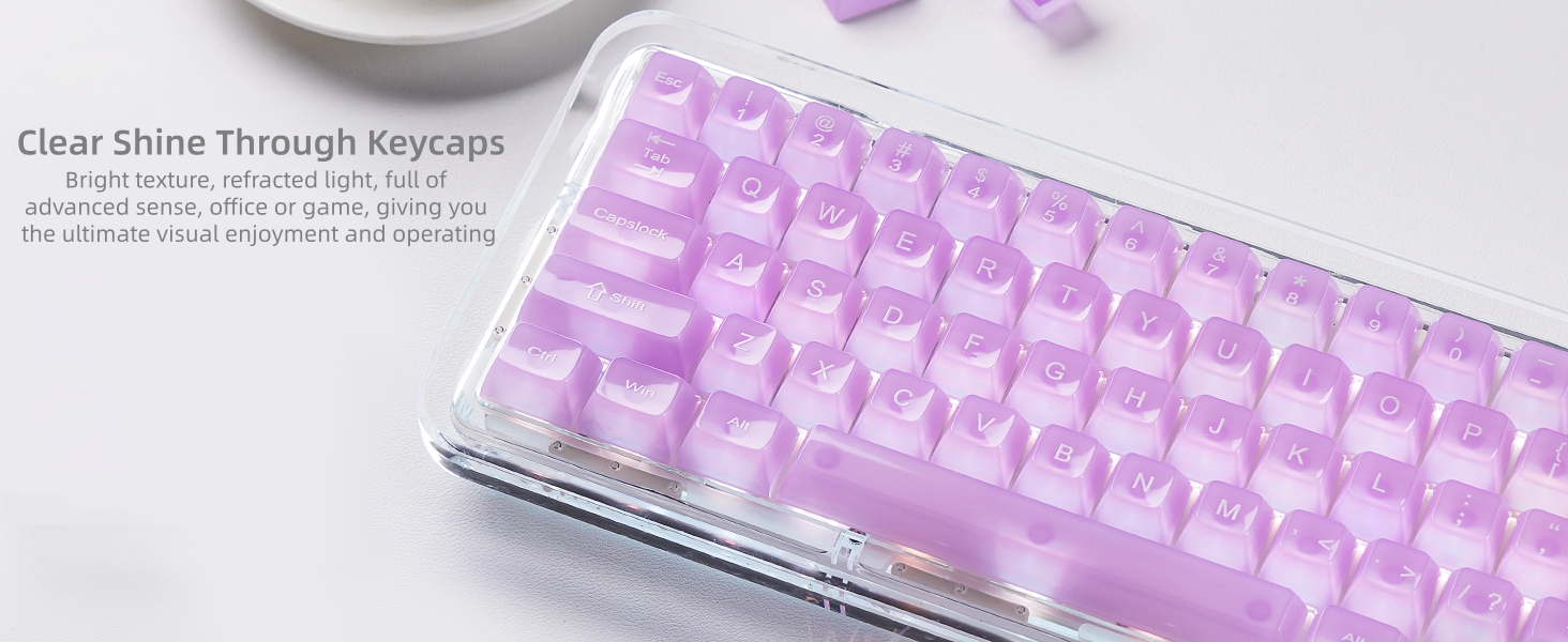 Womier Clear Jelly Keycaps, Ceramic Keycaps Style Cute Transparent Purple Keycaps