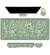 Lauspuck Floral Desk Mat, 4in1 Large Mouse Pad with Wrist Rest, Anti-Slip Desk Pad for Desktop, X...