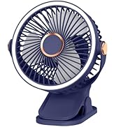 ZEOEZHBI Clip on Rechargeable Fan Portable with LED Lights, Battery Operated Fan for Bedroom Fans...