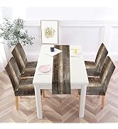 MCALK Brown Chair Covers Set of 4 and Table Runner,Stretch Grey Chair Slipcovers for Kitchen,Wash...