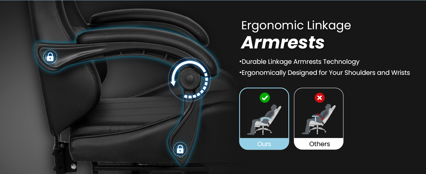 Comfortable gaming chair for gamers, ergonomic linkage armrests, high back comfortable office chair