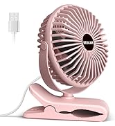 BESKAR Portable Small Clip on Fan with USB Cord Powered, 3 Speeds Strong Airflow, Personal Fan wi...