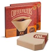 Metflavor 100 Count Cone Coffee Filters #4, Disposable Unbleached Coffee Filter 8-12 Cup,50 Ct (P...