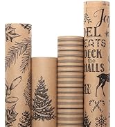 Ribbli 4 Rolls Gift-Wrapping Paper, Vintage Christmas Style, 30x120 inch(10ft) Per Roll, 100 Sq F...