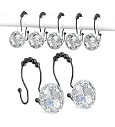 Goowin Shower Curtain Hooks, Crystal Shower Curtain Rings, Stainless Steel Black Shower Curtain H...