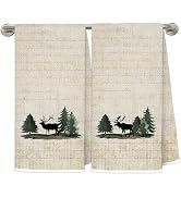 LRWHDFW Vintage Rustic Green Forest Deer Moose Kitchen Towels, Gifts for Moose Lovers Decorative ...