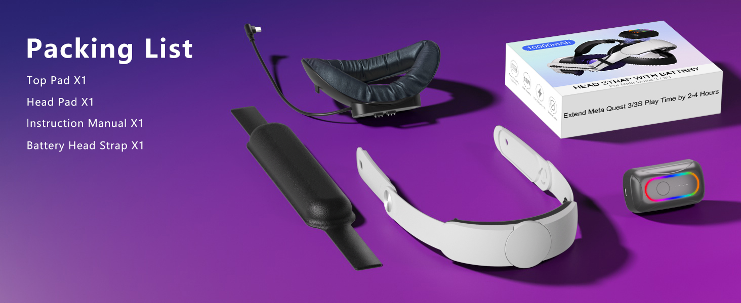 uilt-in 10000mAh high-capacity battery, this meta quest 3/3s head strap with battery