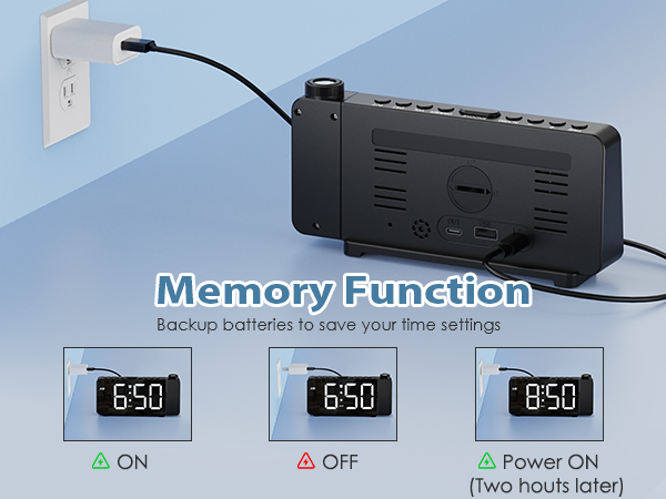 Projection Alarm Clocks for Bedrooms, Large LED Display Digital Clock with 180° Rotatable Projector