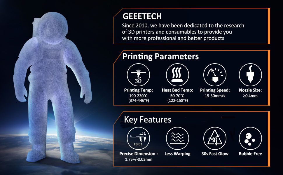 dark filament luminous 3d printing parameters