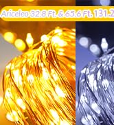Ariceleo 33 Ft. Fairy Lights, 100 LED Waterproof Copper Wire Firefly String Lights, Warm White, A...