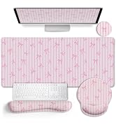 LIMKRIAN Pink Striped Mouse Pad Desk Mat Set, Cute Back to School Supplies | Ergonomic Wrist Rest...