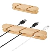 TFZUJDS Natural Beech Wood Cable Holder &amp; Cord Organizer, Adhesive Cable Clips for Desk, Under De...