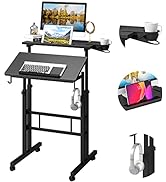 Klvied Adjustable Height Standing Desk with Cup Holder, Portable and Easy to Move, Ideal for Home...