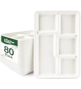 Biaredy 5 Compartment Paper Plates 80-Count Compostable Disposable Divided Dinner Sectional Plate...