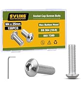 SVLING M4 x 25mm 150PCS Button Head Hex Socket Cap Screws Bolts, 304 Stainless Steel 18-8, Allen ...