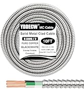 10ft 8/2 Metal Clad (MC) Cable with Ground, 8 Gauge Electric Wire with Aluminum Armor, Solid Bare...