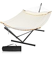 Mansion Home Outdoor Hammock with Stand Included, Two Person Hammock with Curved Spreader Bar, Pi...